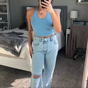 Baby blue basic halter crop top